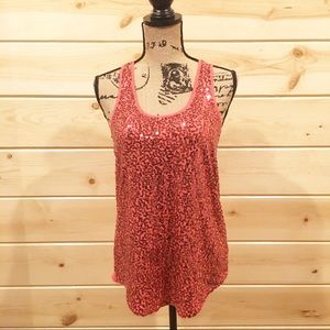 Express Dreamweight Coral Sequin Tank Sz Small